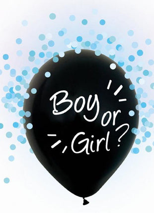 Boy or Girl, Kék konfettivel töltött léggömb, lufi 4 db-os 12 inch (30 cm)