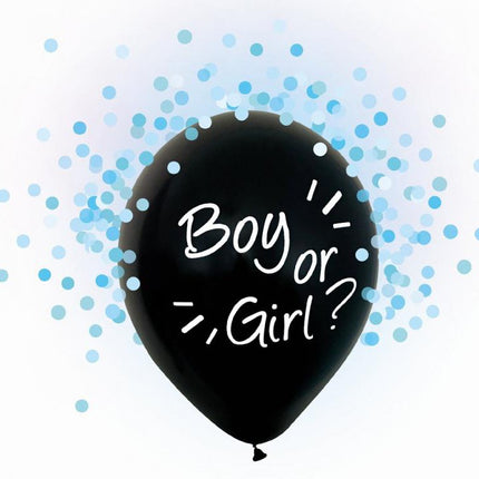 Boy or Girl, Kék konfettivel töltött léggömb, lufi 4 db-os 12 inch (30 cm)