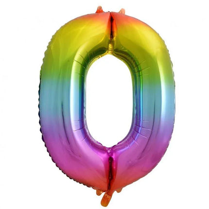 Szivárvány Rainbow 0-ás szám fólia lufi 85 cm