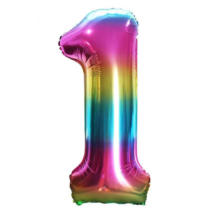 Szivárvány Rainbow 1-es szám fólia lufi 85 cm