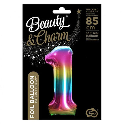 Szivárvány Rainbow 1-es szám fólia lufi 85 cm