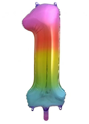 Szivárvány Rainbow 1-es szám fólia lufi 85 cm