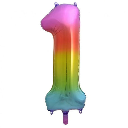 Szivárvány Rainbow 1-es szám fólia lufi 85 cm