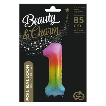 Szivárvány Rainbow 1-es szám fólia lufi 85 cm