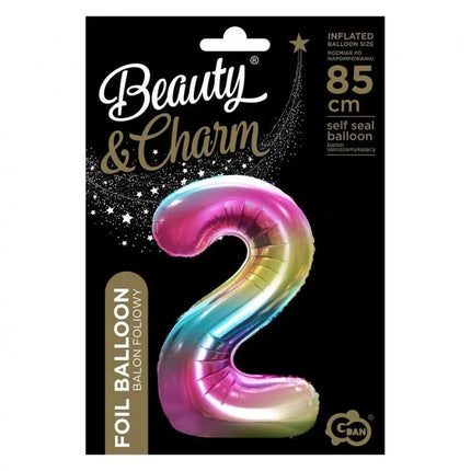 Szivárvány Rainbow 2-es szám fólia lufi 85 cm