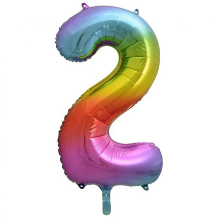 Szivárvány Rainbow 2-es szám fólia lufi 85 cm