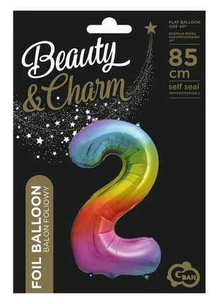 Szivárvány Rainbow 2-es szám fólia lufi 85 cm