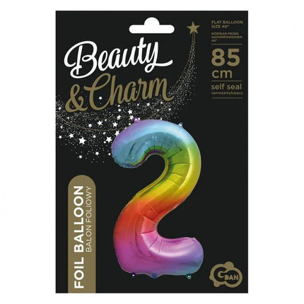 Szivárvány Rainbow 2-es szám fólia lufi 85 cm