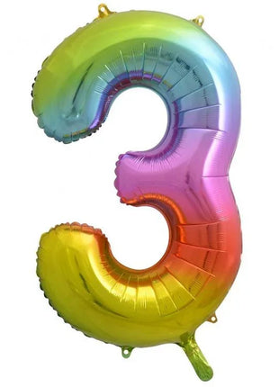 Szivárvány Rainbow 3-as szám fólia lufi 85 cm