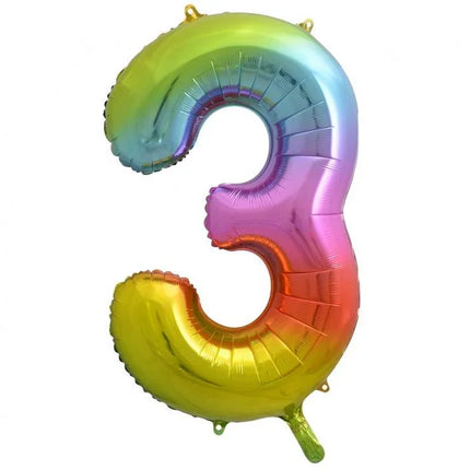 Szivárvány Rainbow 3-as szám fólia lufi 85 cm