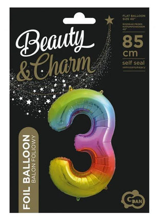 Szivárvány Rainbow 3-as szám fólia lufi 85 cm