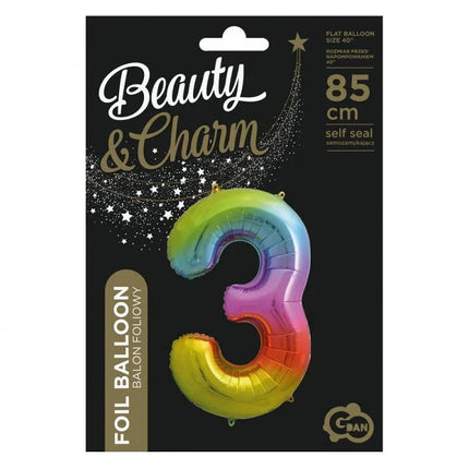 Szivárvány Rainbow 3-as szám fólia lufi 85 cm