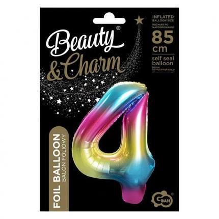 Szivárvány Rainbow 4-es szám fólia lufi 85 cm