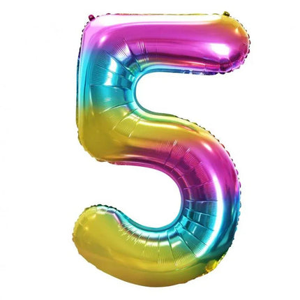 Szivárvány Rainbow 5-ös szám fólia lufi 85 cm