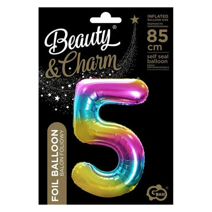 Szivárvány Rainbow 5-ös szám fólia lufi 85 cm