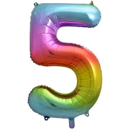Szivárvány Rainbow 5-ös szám fólia lufi 85 cm
