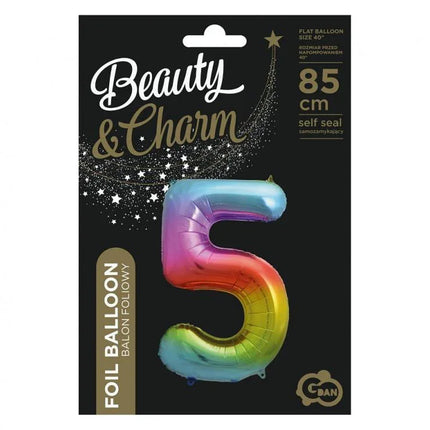 Szivárvány Rainbow 5-ös szám fólia lufi 85 cm
