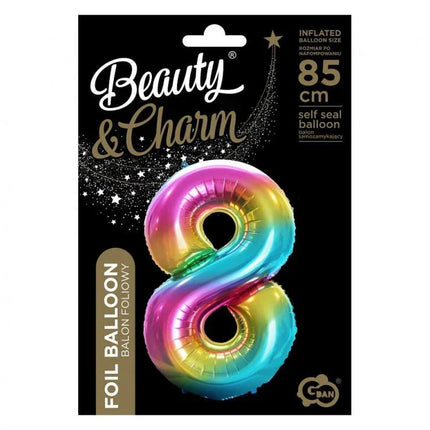 Szivárvány Rainbow 8-as szám fólia lufi 85 cm