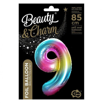 Szivárvány Rainbow 9-es szám fólia lufi 85 cm