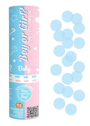 Boy or Girl Reveal konfetti kilövő 15 cm kék konfettivel