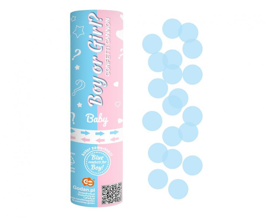 Boy or Girl Reveal konfetti kilövő 15 cm kék konfettivel