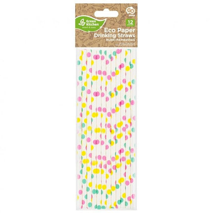 Színes Colorful Dots papír szívószál 12 db-os
