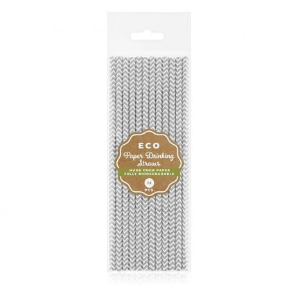Ezüst Silver papír szívószál 12 db-os