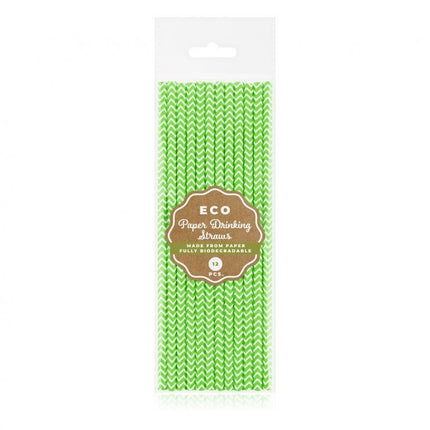 Zöld Lime Green Chevron papír szívószál 12 db-os