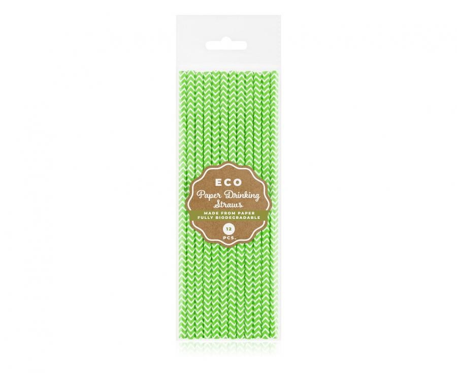Zöld Lime Green Chevron papír szívószál 12 db-os