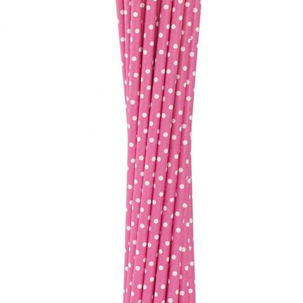 Rózsaszín Pink Dots papír szívószál 12 db-os