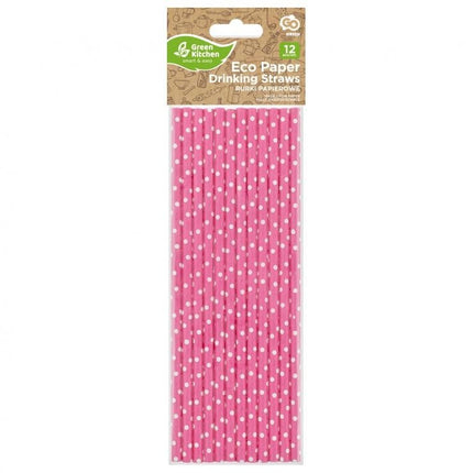 Rózsaszín Pink Dots papír szívószál 12 db-os
