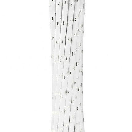 Ezüst Silver Stars papír szívószál 12 db-os