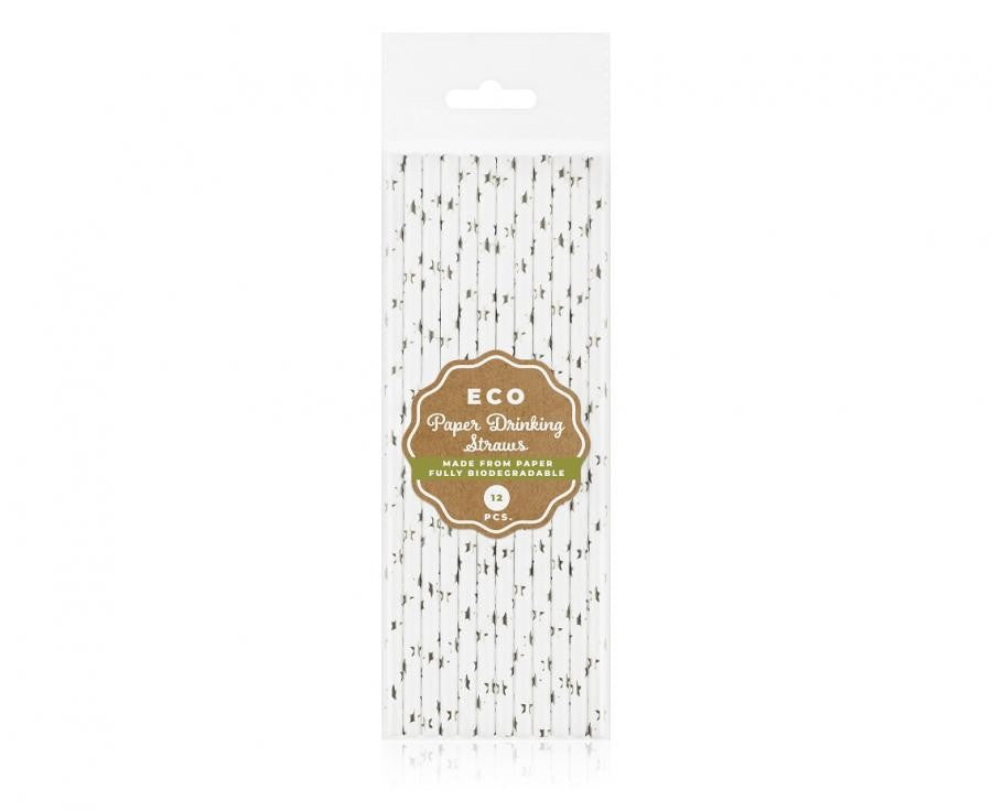 Ezüst Silver Stars papír szívószál 12 db-os