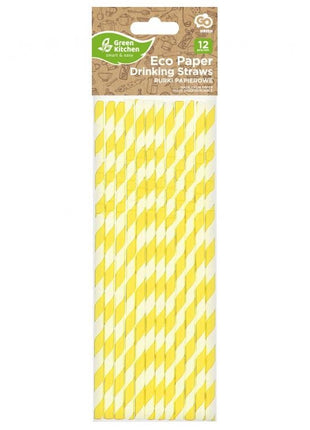 Sárga Yellow Stripes rugalmas papír szívószál 12 db-os