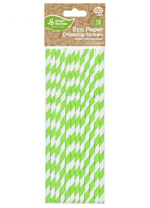 Zöld Green Stripes rugalmas papír szívószál 12 db-os