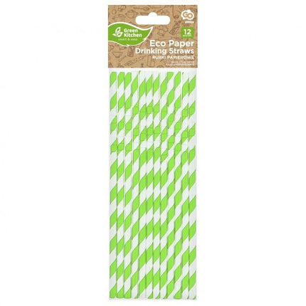 Zöld Green Stripes rugalmas papír szívószál 12 db-os