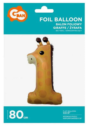 Zsiráf 1-es Giraffe szám fólia lufi 80 cm