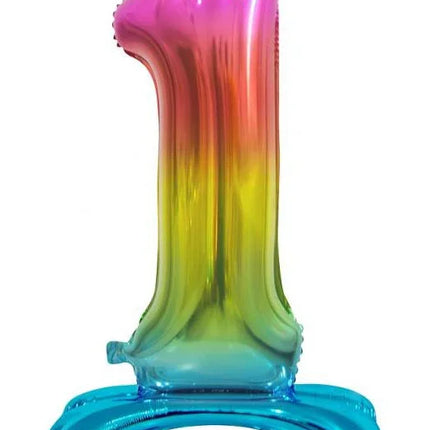 Színes Rainbow 1-es szám fólia lufi talppal 74 cm