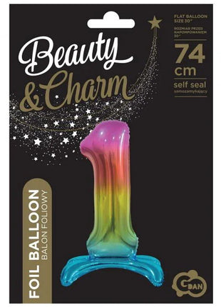 Színes Rainbow 1-es szám fólia lufi talppal 74 cm