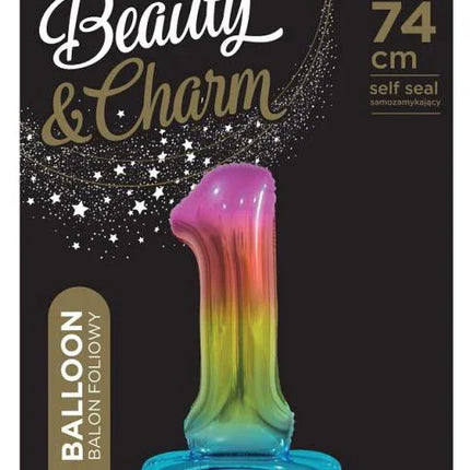 Színes Rainbow 1-es szám fólia lufi talppal 74 cm
