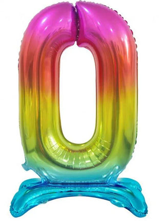 Színes Rainbow 0-ás szám fólia lufi talppal 74 cm