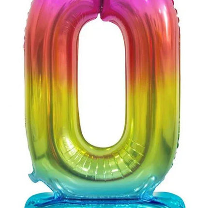 Színes Rainbow 0-ás szám fólia lufi talppal 74 cm