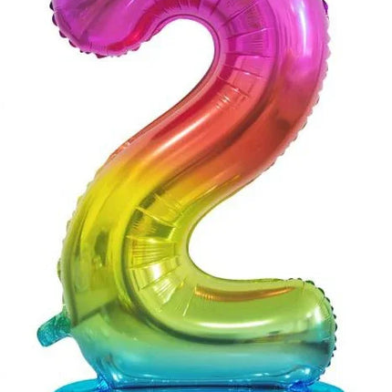 Színes Rainbow 2-es szám fólia lufi talppal 74 cm