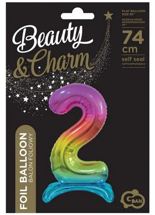 Színes Rainbow 2-es szám fólia lufi talppal 74 cm