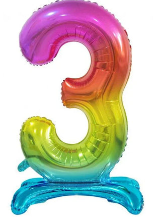 Színes Rainbow 3-as szám fólia lufi talppal 74 cm