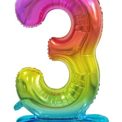 Színes Rainbow 3-as szám fólia lufi talppal 74 cm
