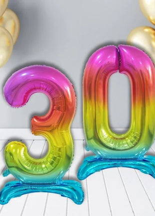 Színes Rainbow 3-as szám fólia lufi talppal 74 cm