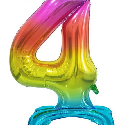 Színes Rainbow 4-es szám fólia lufi talppal 74 cm