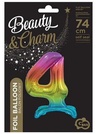 Színes Rainbow 4-es szám fólia lufi talppal 74 cm