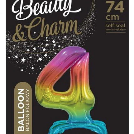 Színes Rainbow 4-es szám fólia lufi talppal 74 cm